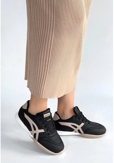 Zlay Siyah Cilt Bej Detaylı Bağcıklı Spor Ayakkabı Diğer