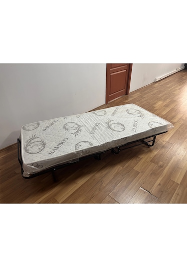 Bademli Mobilya Metal Katlanır Karyola + Yatak 90x190 Tekerlekli
