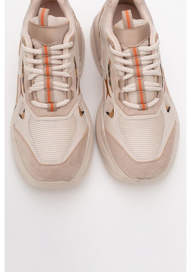 Marron Bej Desenli Kadın Spor Sneakers Bej
