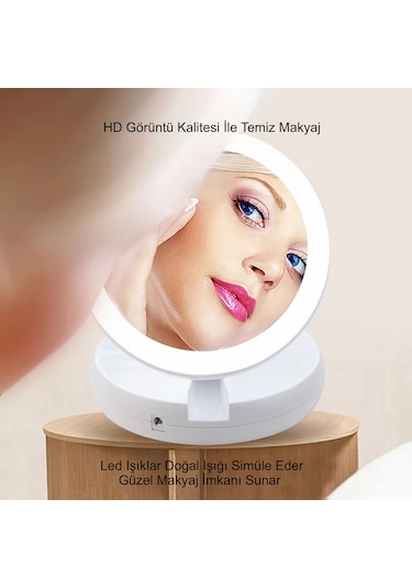 Hymark 10X Büyütme Çift Taraflı Katlanabilir 21 Led Işıklı Makyaj Aynası