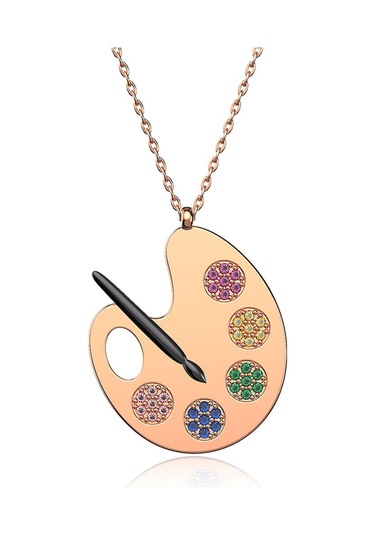 İndigo Takı Renkli Taş Resim Paleti Rose Gümüş Kolye