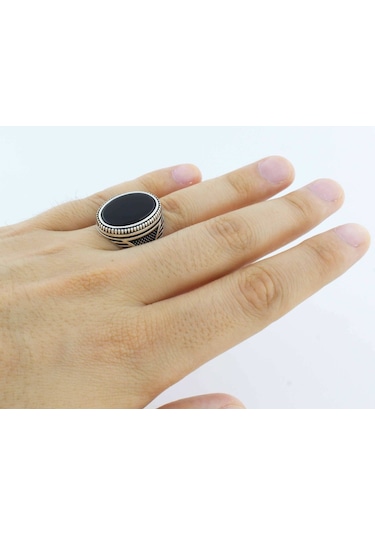 925 Ayar Gümüş Düz Oniks Taşlı Yüzük