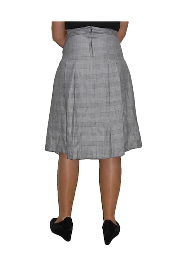 Gri Ekoseli Pileli Etek Art.2 Çok Renkli