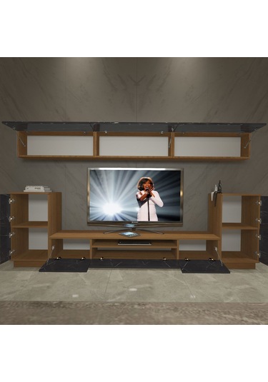 Decoraktiv Trendstyle 9s Slm Tv Ünitesi Tv Sehpası Ceviz - Siyah Mermer