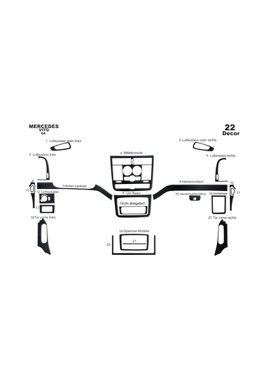 Mercedes Vito Piano Black Kaplama 2004-2006 22 Parça-siyah Karbon Siyah Karbon