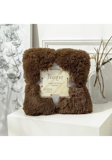 Kahverengi Battaniye Suni Kürk Battaniye Yatak Battaniyesi Shaggy Polyester Sıcak Tutma S