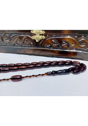 Çubuk Malzemeden Yapılma Fıçı Kesim Sıkma Kehribar Tesbih7.5x12.5