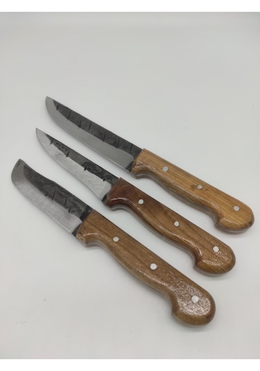 Yatağan El Yapımı Dövme Çelik 3'lü Bıçak Seti