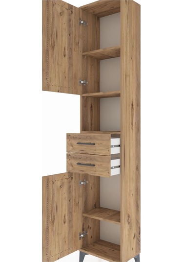 Arges Dolap 4 Raflı 2 Çekmeceli 2 Kapaklı 44x30x221 Çam-çam Atlas Çam