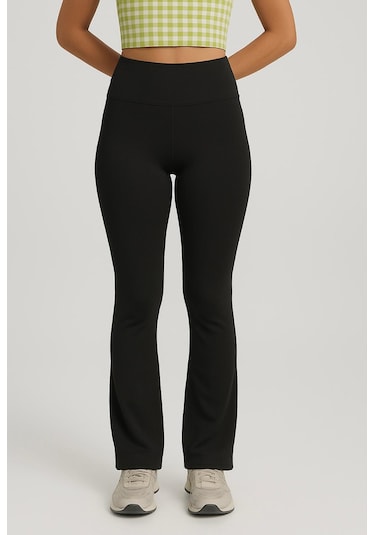 Axxel Kadın Siyah İspanyol Paça Spor Yoga Tayt-p2235 siyah