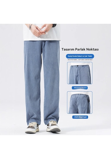 Yazlık Nefes Alabilen Bol Paça Çok Yönlü Buz İpek Erkek Kot Pantolonu Kahverengi