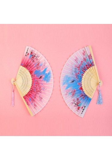 Jmsstore Ahşap Saplı Klasik Desenli Püsküllü Zarif Yelpaze Beden: No.2 Çok Renkli