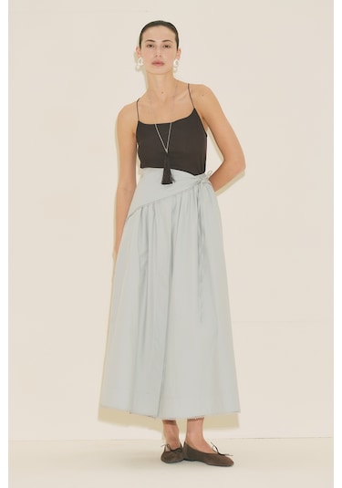 Manuka Önü Düğmeli Poplin Etek Mavi Ss26etk00001-22 Mavi