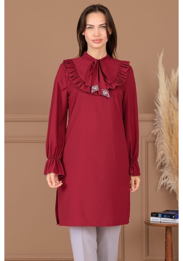 Asel Tunik Pantolon İkili Tesettür Takım Bordo Bordo