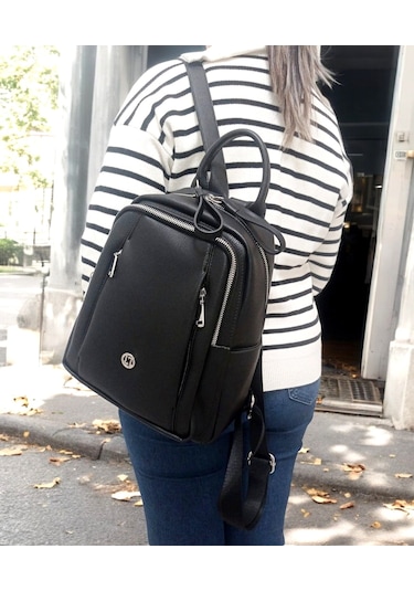 Kadın Deri Sırt Çantası Çok Gözlü 8683255013753 Siyah
