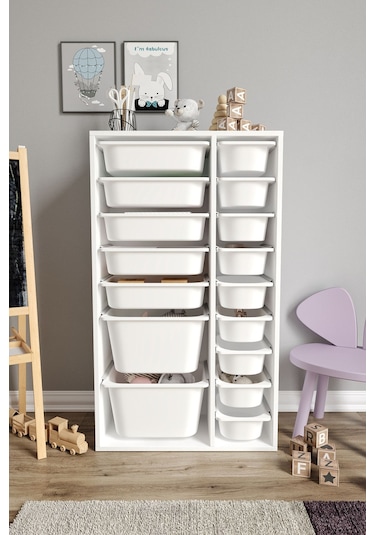 %100 Mdf - Xl Duo 16 Sepetli Oyuncak Dolabı Beyaz