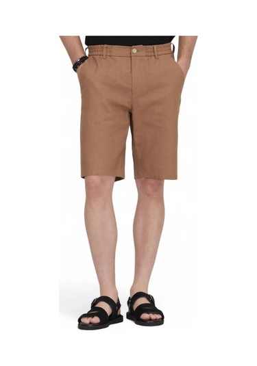 Kahverengi Dokuma Jogging Fit Casual Pamuk Karışımlı Bermuda Kahverengi