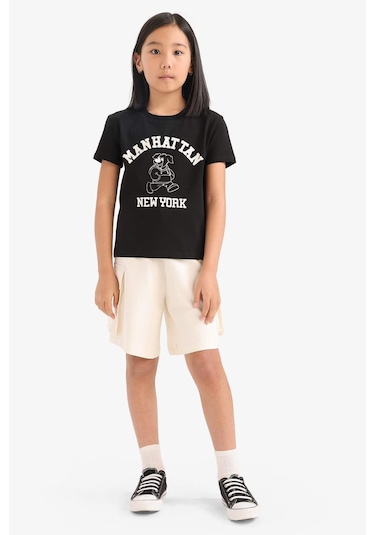 DeFacto Kız Çocuk Beli Lastikli Kargo Cepli Şort B0840A825HSER233 Ekru