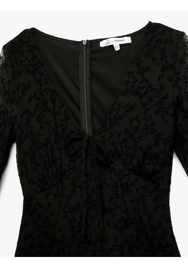 Koton Uzun Kollu V Yaka Bağlama Detaylı Tulum Siyah 6wal40008ık Siyah