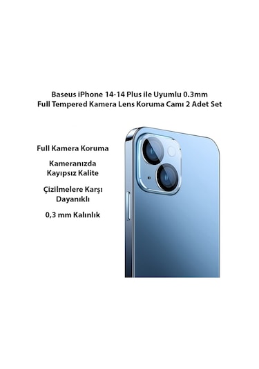 Baseus iPhone 14-14 Plus ile Uyumlu 0.3mm Full Tempered Kamera L