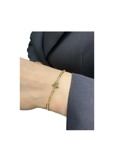 MaGold İtalyan Ataç Zincir Taşsız Minik Yıldız Çok Şık Altın Bileklik Altın Sarı Altın