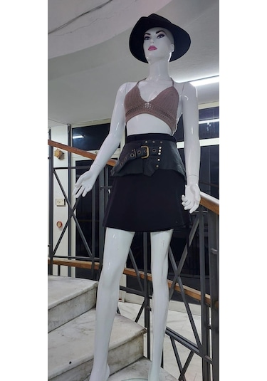 Eren Style Boho Antik Tokalı Zımbalı Hakiki Deri Kemer 80 Cm-95 Cm -9276 Siyah