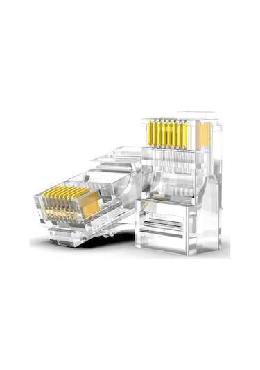 Koodmax - 100 Adet - 50u" Gold Plated Cat6 Rj45 Konnektör - 8p8c Ethernet Kablo Ucu Modüler Fiş Jak