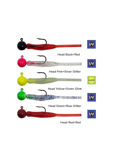 Kendo Hook Worm Jighead+lrf Silikonu 2gr+4.5cm 5 Adet Head Red+red