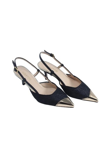 Poletto Hakiki Deri /tekstil Sıyah-altın Ayakkabı Stiletto 9841 59-2509 Siyah