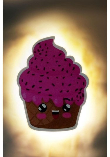 Çocuk Odası Bebek Odası Led Işıklı  Cupcake Baskılı Mdf Duvar Süsü