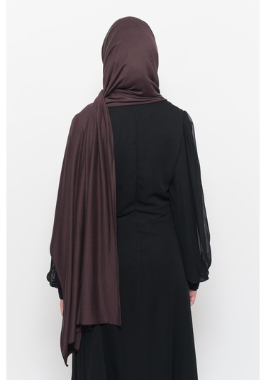 Hazır Pratik Geçmeli Lüks Düz Penye Şal Çapraz Hizalı Kahve Rengi