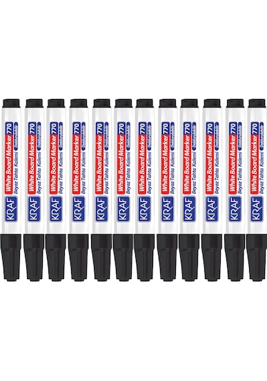 Kraf 770 Siyah Doldurulabilir Beyaz Tahta Kalemi 12'Li