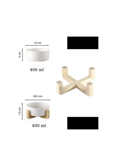 Yılmazel Seramik ve Doğal Ahşaptan Kedi Mama ve Su Kabı