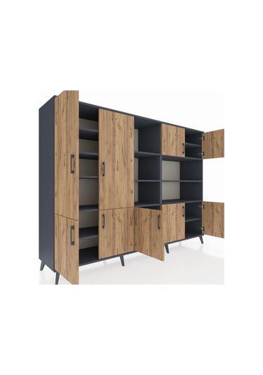 Hyperion Dolap 14 Raflı 9 Kapaklı 220x44x163 Antrasit-çam/antrasi Antrasit-çam/antrasit