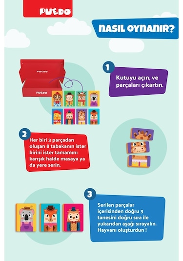 Puedo Funny Faces Manyetik Puzzle 24 Parça 8 Hayvan Eva Eğitici Oyuncak 3+ Yaş