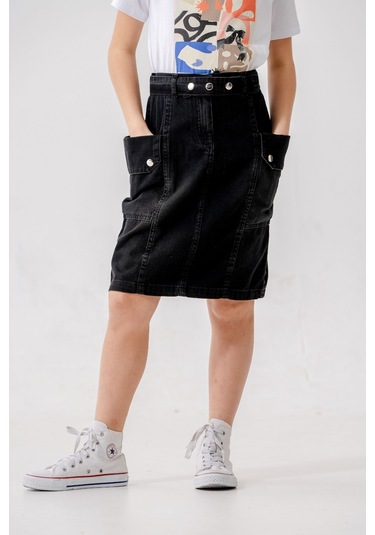 Kız Çocuk Yan Cepli Kot Etek 2954 Siyah