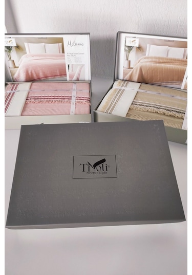 Tivoli Çift Kişilik Dantelli 4 Parça Pike Takımı Çeyizlik-melanie-kapuçino Lıla Lila