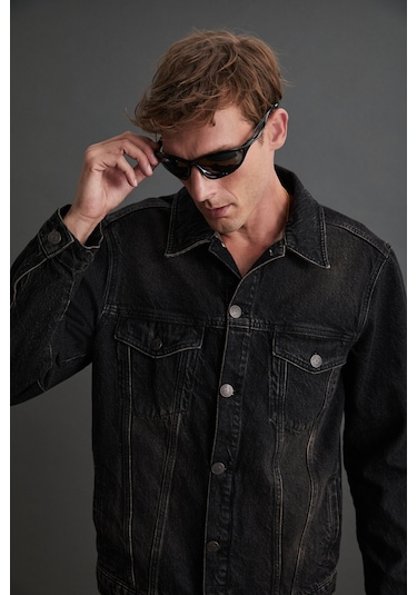 Jerıcho Erkek Rinse Denim Rahat Geniş Kesim %100 Pamuk Yüksek Kalite Kalın Dokulu Siyah Ceket