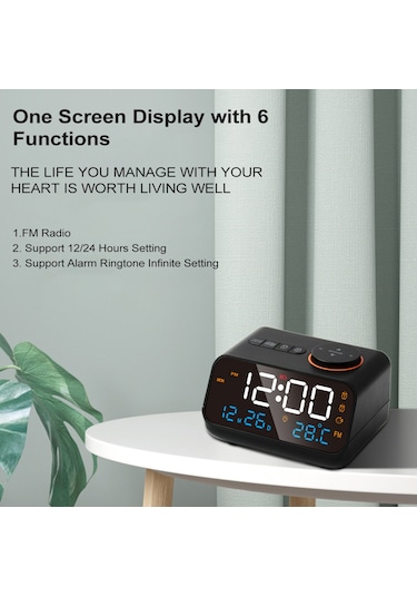 Büyük Led Ekranlı Dijital Çalar Saat 0-100% Dimmer Siyah