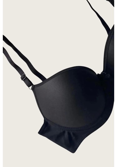 Mikro Kumaş Push Up Dolgulu Balenli Günlük Tek Destekli Sütyen Siyah