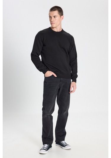 Regular Fit Normal Kesim Bisiklet Yaka Siyah Triko Kazak W242724001 Siyah