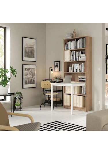 Çalışma Masalı Kitaplık, Beyaz-meşe Görünümlü, 80x202 Cm Beyaz