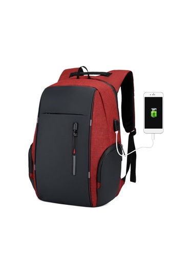 Laptop Sırt Çantası Kadın Erkek Omuz Çantası Kolej Kırmızı Kızıl Kırmızı