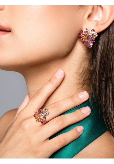 Lamponi 925 Ayar Gümüş Altın Kaplama Yüzük, Yakut Ve Sitrenli 57394229 Altın