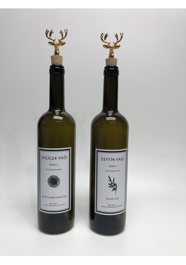 2 Adet Geyik Mantar Tıpalı 750 ML Cam Yağlık