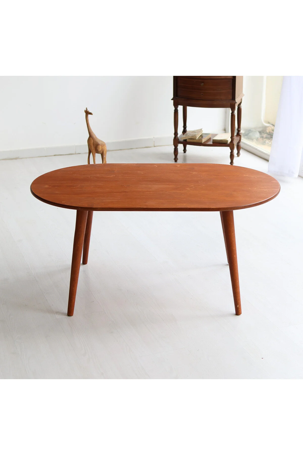 Furnirem Oval Orta Sehpa, Modern Tasarım 55x34 Cm Kestane