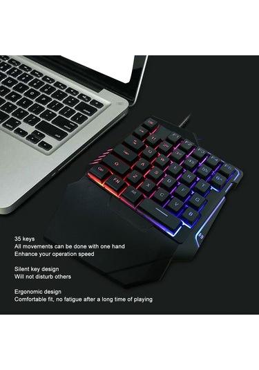 Yuntech01 Ergonomik Wrist Restli 35 Tuşlu Kablolu Bir El Oyun Klavyesi, Rgb Işıklı Sessiz Abs Materyal Pubg Oyuncu Yardımı