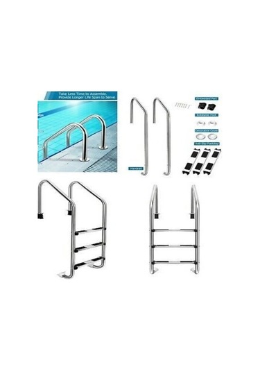 DEKOR HAVUZ 3 BASAMAKLI STANDART PASLANMAZ HAVUZ MERDİVENİ AISI 3