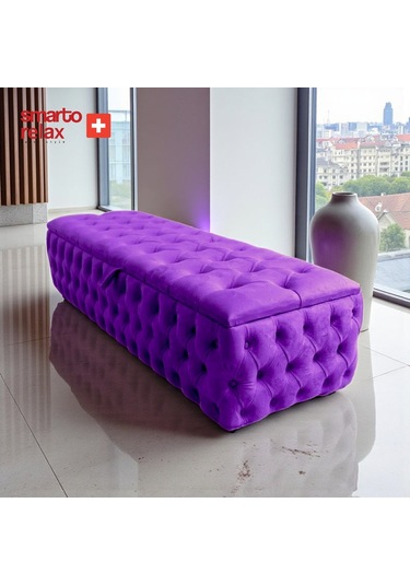 Smarto Relax Puf Saas-fee Sandıklı Ayaksız Kapitoneli Dekoratif 110x45x40 Cm Mor Mor