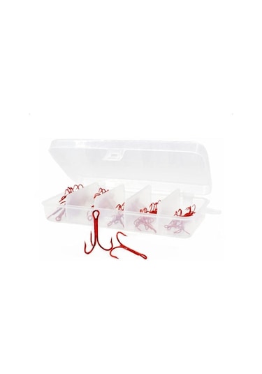 Valkyrie 50 Adet Karbon Çelik 3lü Çapa Kanca Olta İğne Seti - Kutulu - Heavy Duty Kırmızı